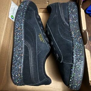 Puma Kids Black Suede Sneakers with Speckled Sole